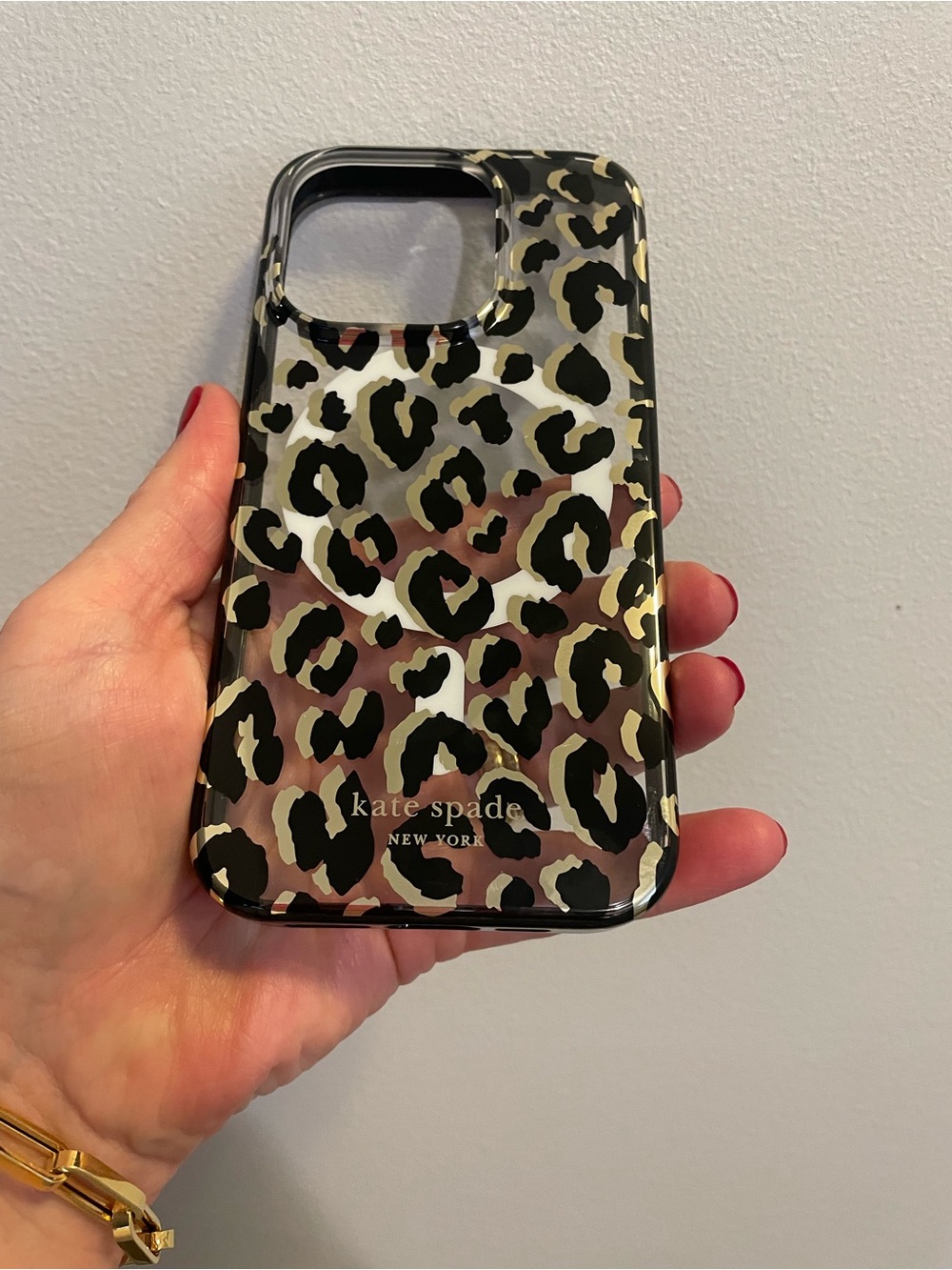 kate spade iPhone 15 pro Clear Leopard Print Phone Case with Gold Accents